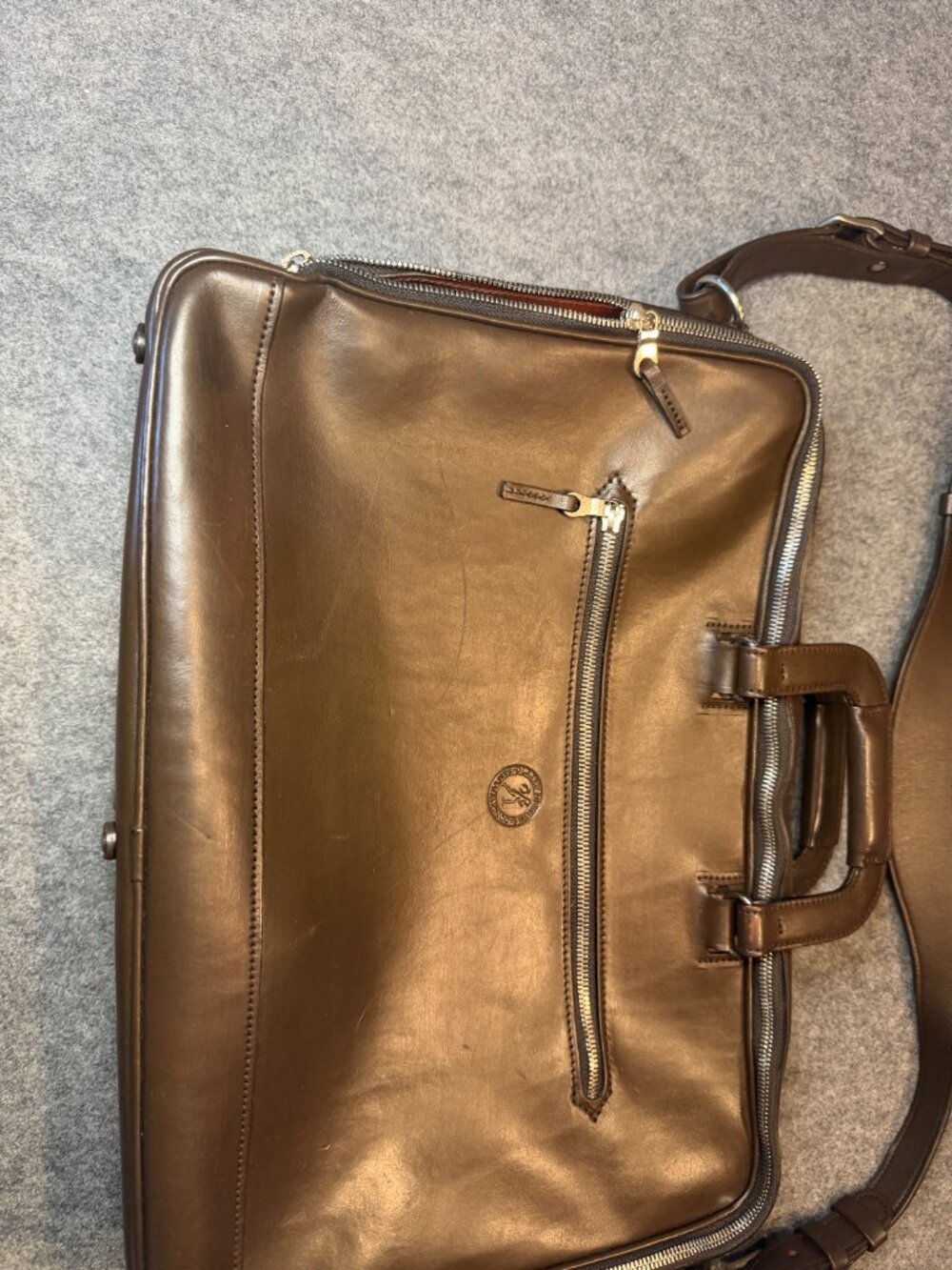 Glaser Designs Brown Saddle Leather Briefcase Travel Bag Rare USA - Picture 3 of 15